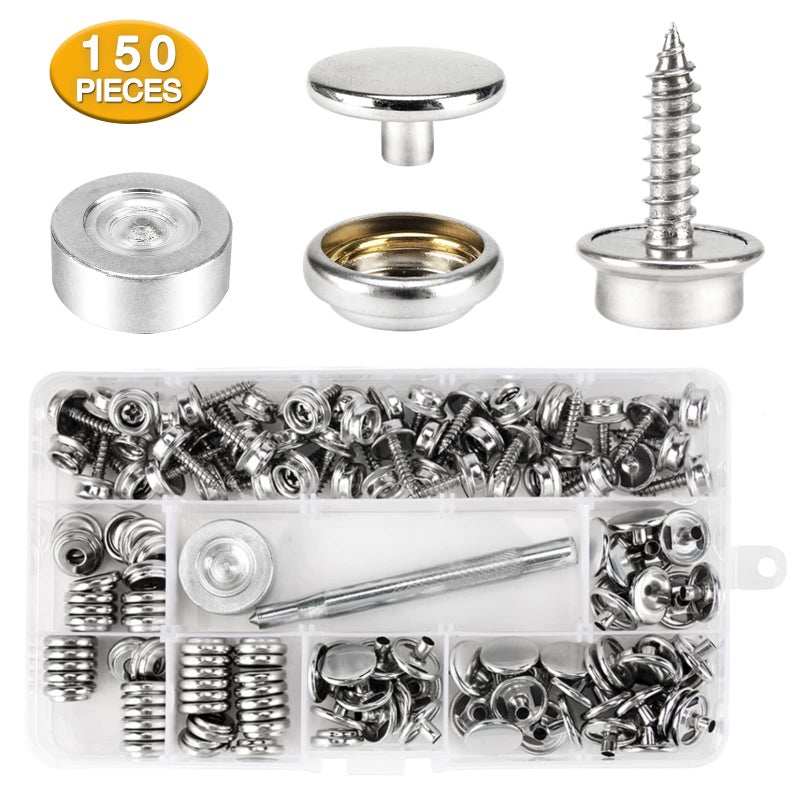 CENOZ 150 PCS Canvas Snap Kit Tool  Metal Screws Snaps Marine Grade 3/8"" Socket Stainless Steel Boat Canvas Snaps with 2 PCS Setting Tool for Boat Cover Furniture (150 PCS) - Image 2